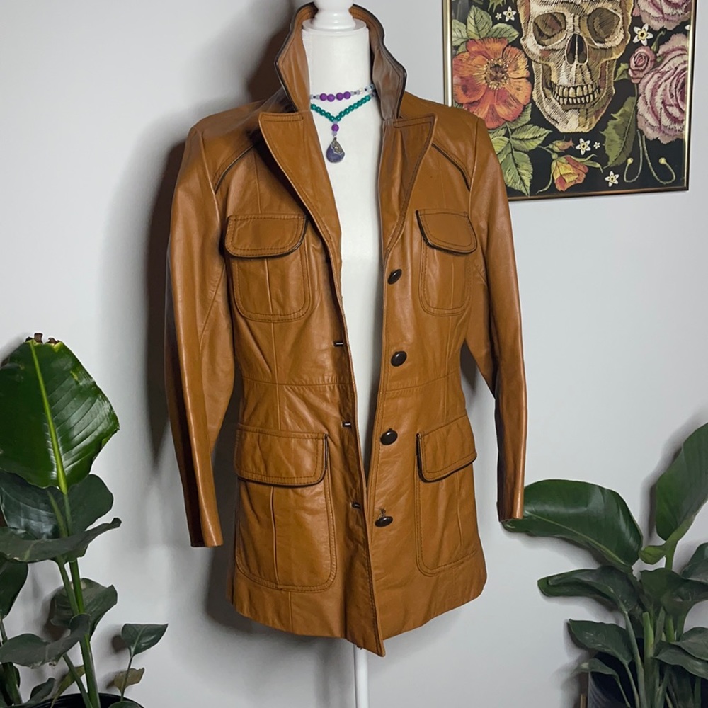 Vintage Leather camel coat